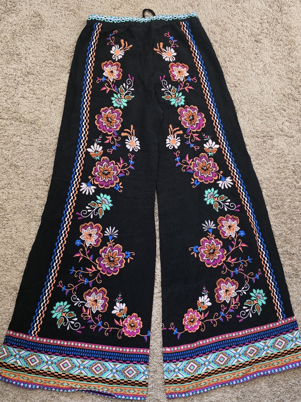 Flying Tomato Boho Floral Wide Leg Palazzo Pants | Black Festival Print | Small - Picture 2 of 8